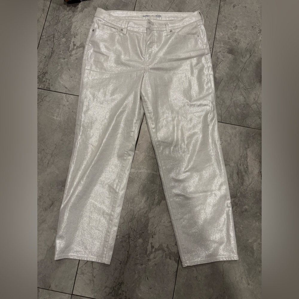 Old Navy Metallic Silver High-Rise Pants